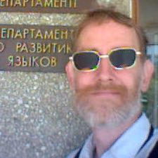 [ Erik in front of the Department of Development of Languages, Pavlodar, 2004-08-23 ]